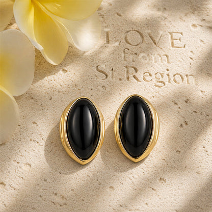 Black Resin & Goldtone Oval Stud Earrings