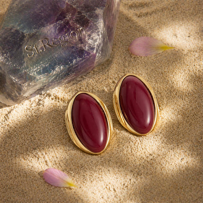 Brown Resin & Goldtone Oval Stud Earrings