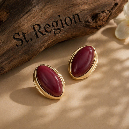 Brown Resin & Goldtone Oval Stud Earrings