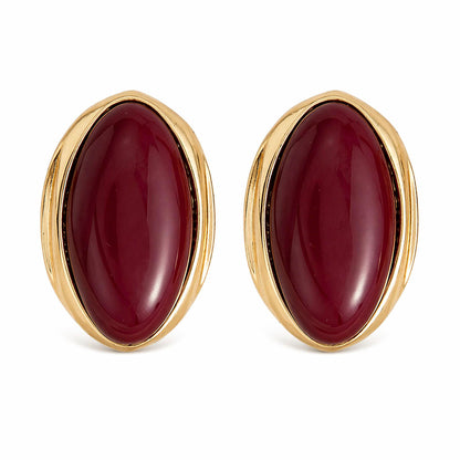 Brown Resin & Goldtone Oval Stud Earrings