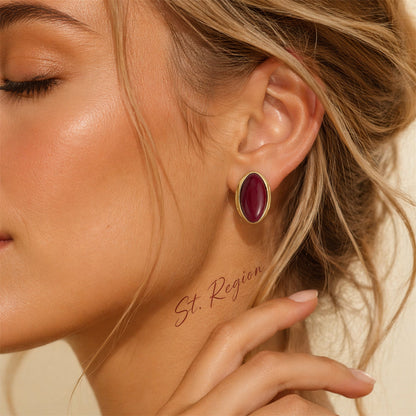 Brown Resin & Goldtone Oval Stud Earrings