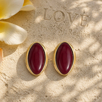 Brown Resin & Goldtone Oval Stud Earrings