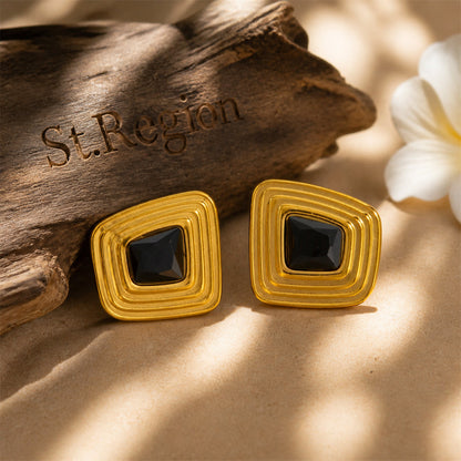 Resin & Goldtone Layered Trapezium Stud Earrings