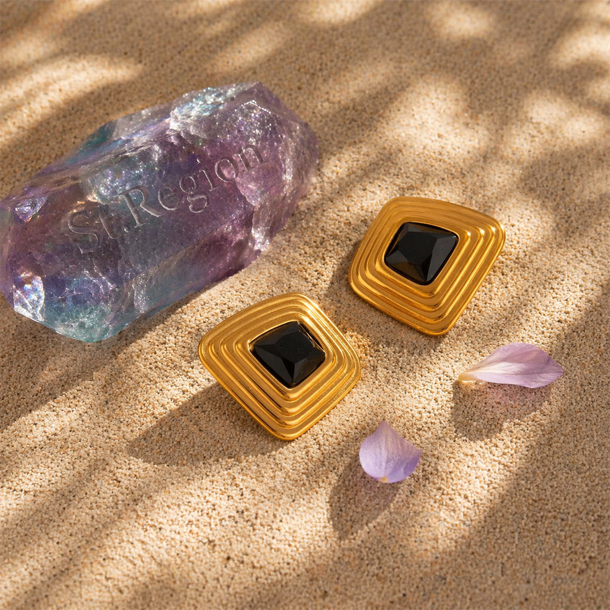 Resin & Goldtone Layered Trapezium Stud Earrings