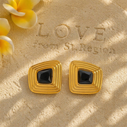Resin & Goldtone Layered Trapezium Stud Earrings