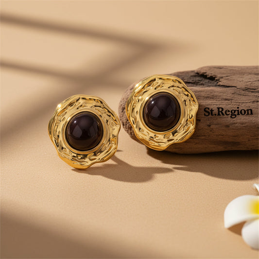 Resin & Goldtone Wrinkled Round Statement Stud Earrings