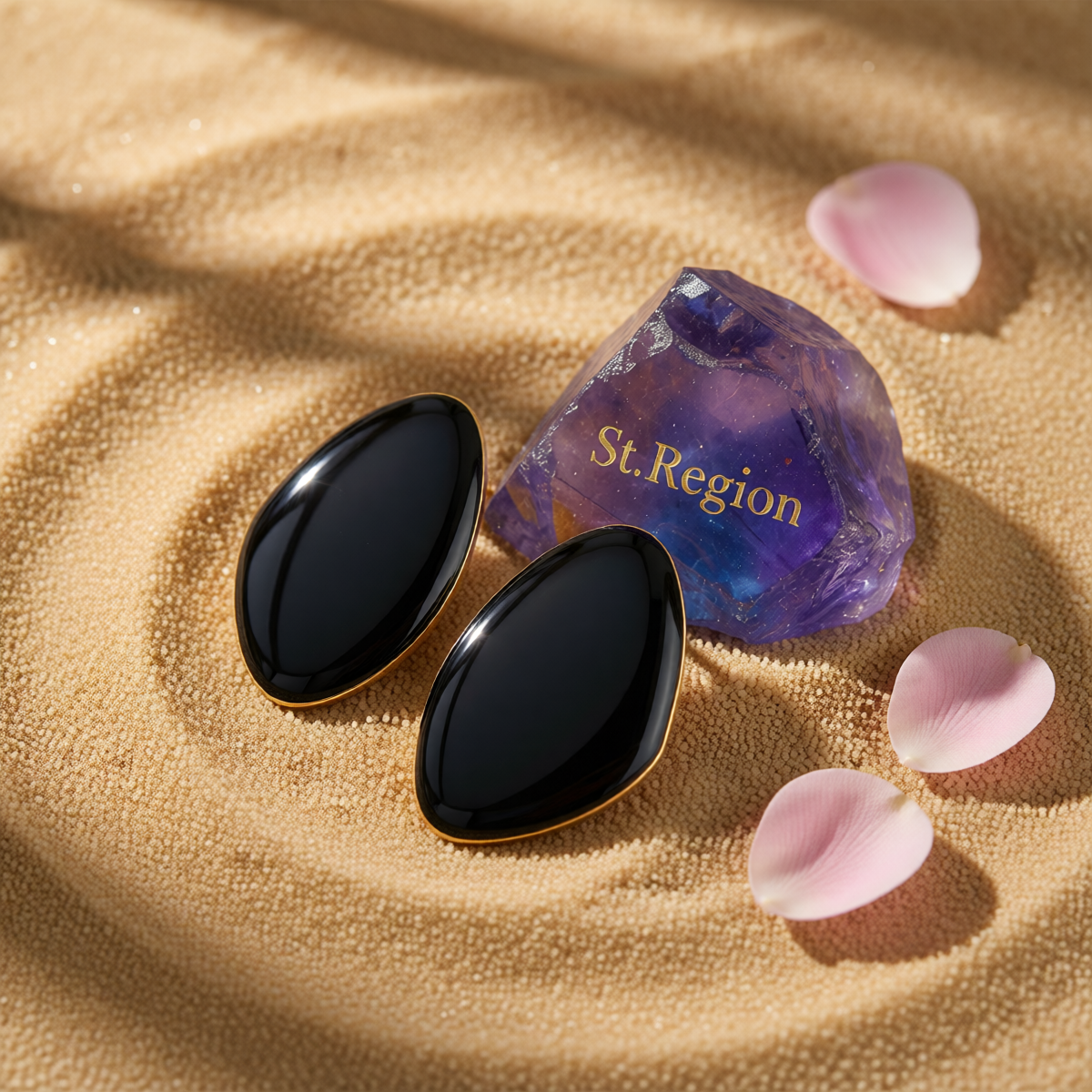 Black Enamel & Goldtone Drop Statement Stud Earrings