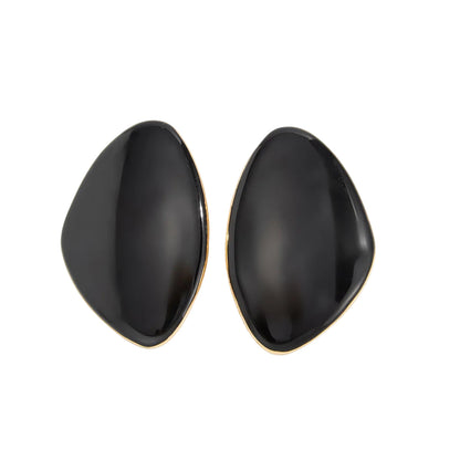 Black Enamel & Goldtone Drop Statement Stud Earrings