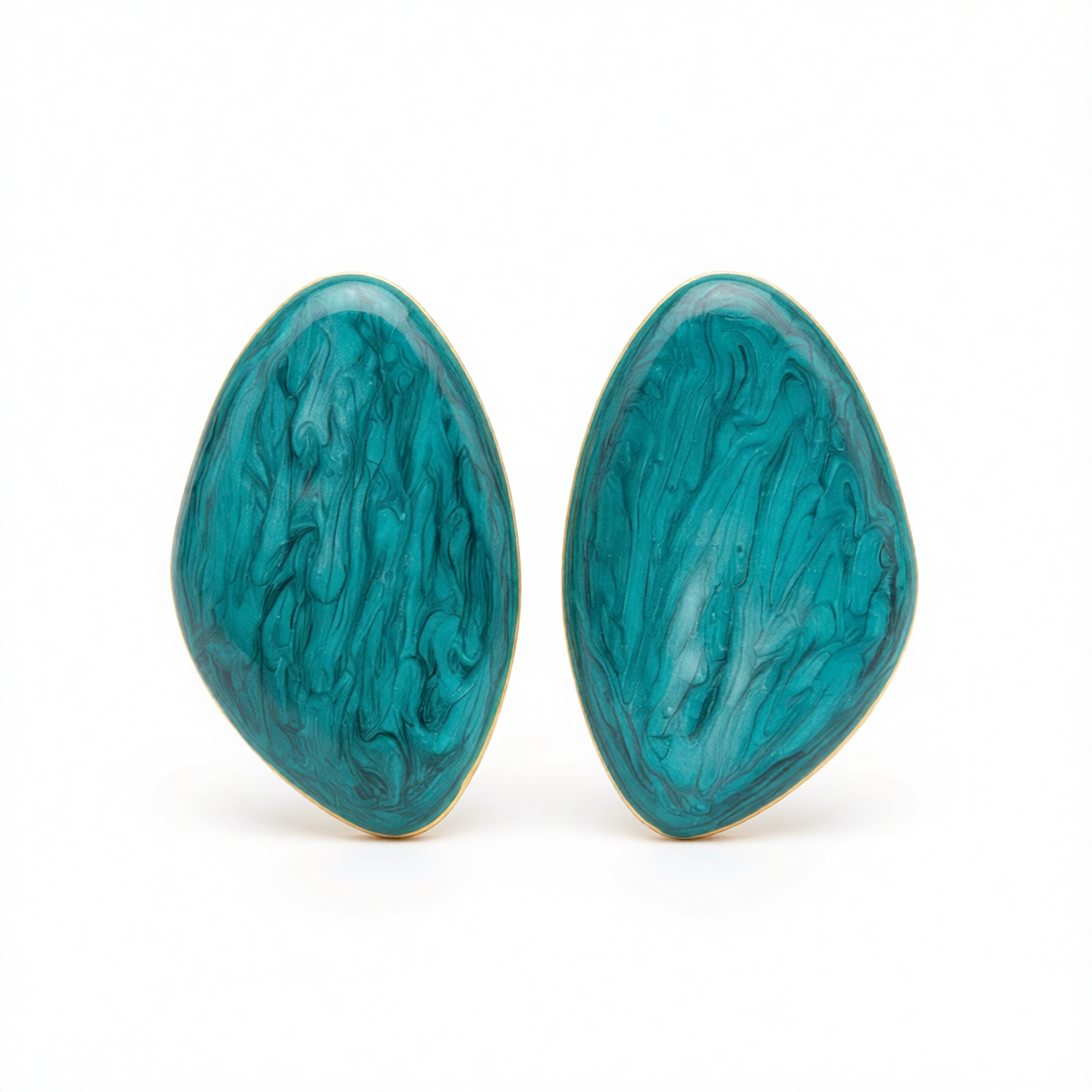 Green Enamel & Goldtone Drop Statement Stud Earrings