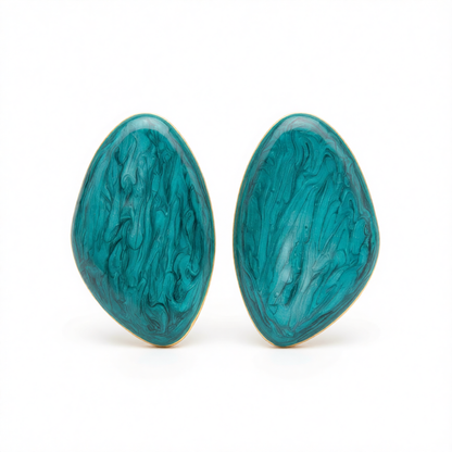 Green Enamel & Goldtone Drop Statement Stud Earrings
