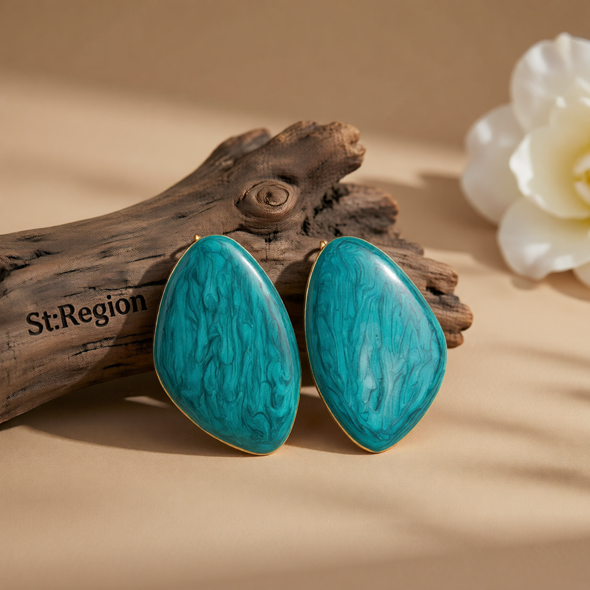 Green Enamel & Goldtone Drop Statement Stud Earrings