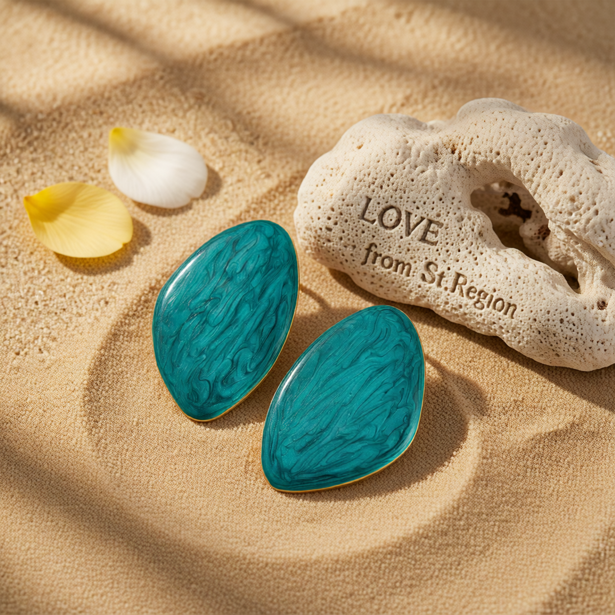 Green Enamel & Goldtone Drop Statement Stud Earrings