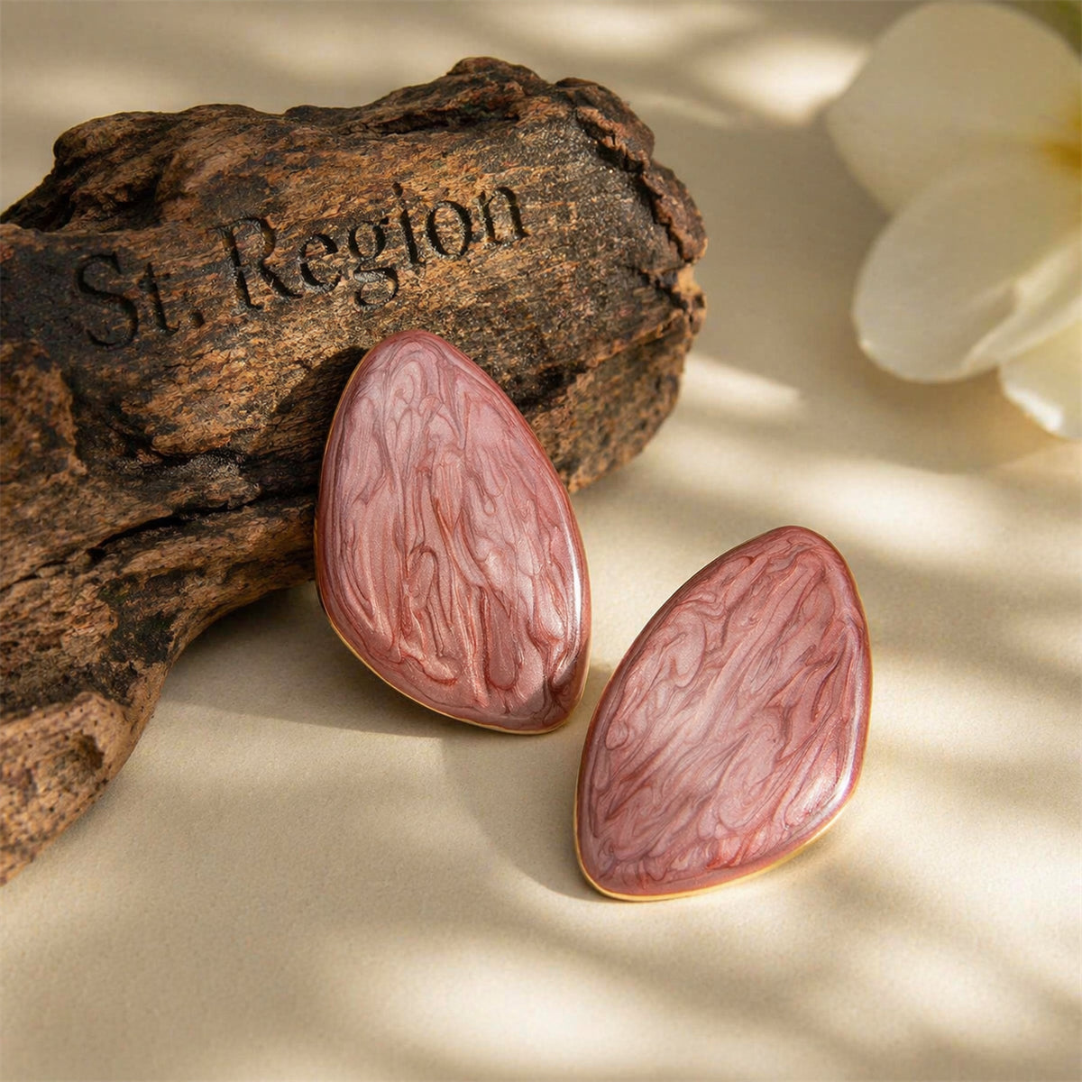 Pink Enamel & Goldtone Drop Statement Stud Earrings