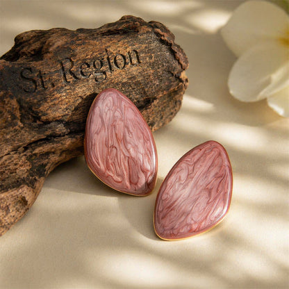 Pink Enamel & Goldtone Drop Statement Stud Earrings