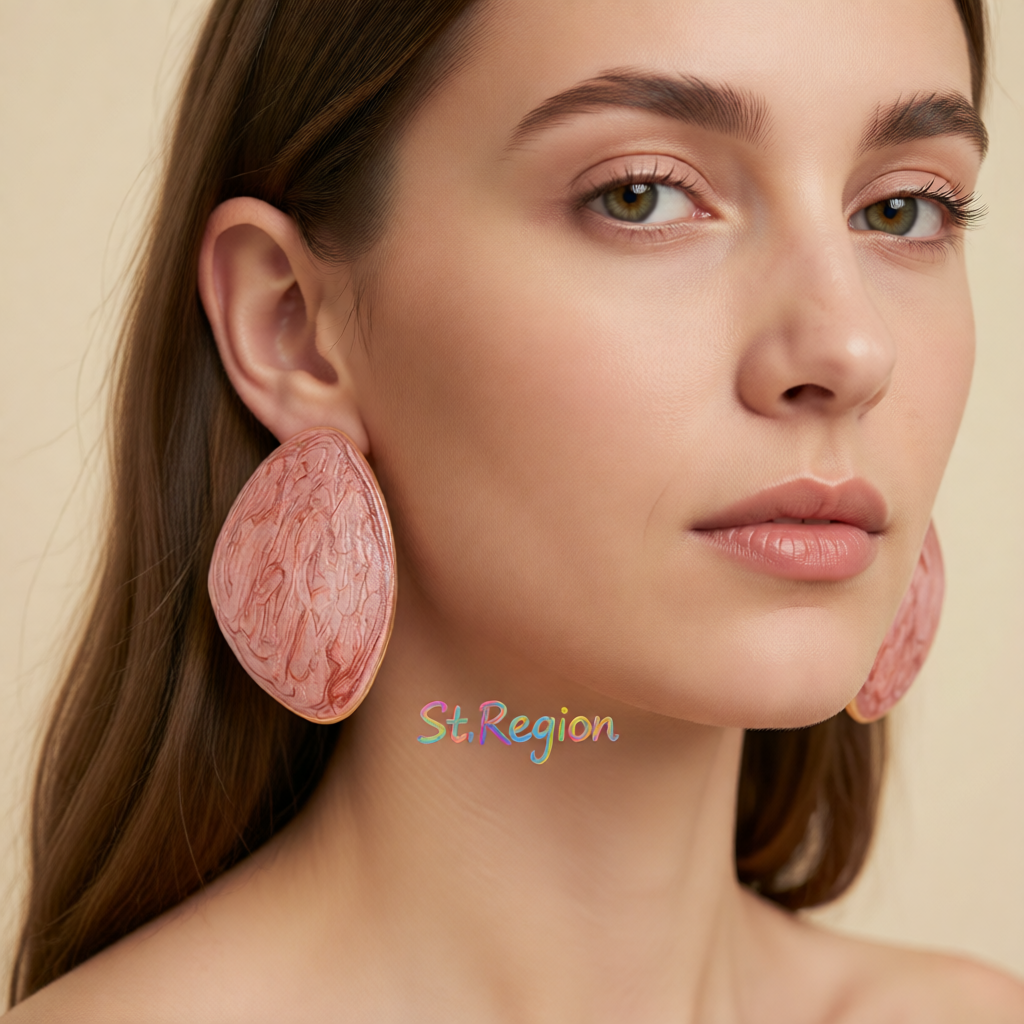 Pink Enamel & Goldtone Drop Statement Stud Earrings