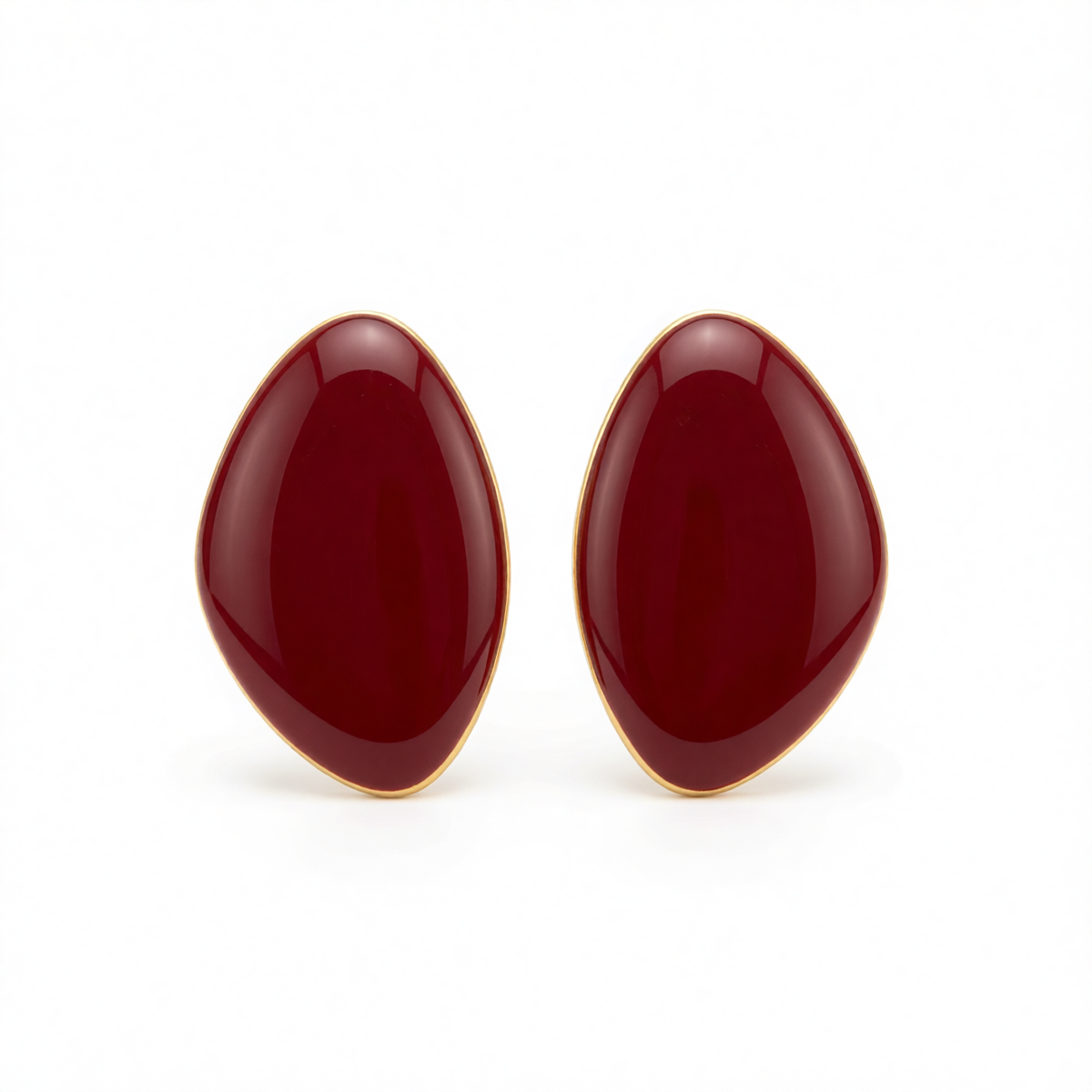 Red Enamel & Goldtone Drop Statement Stud Earrings
