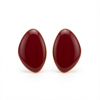 Red Enamel & Goldtone Drop Statement Stud Earrings