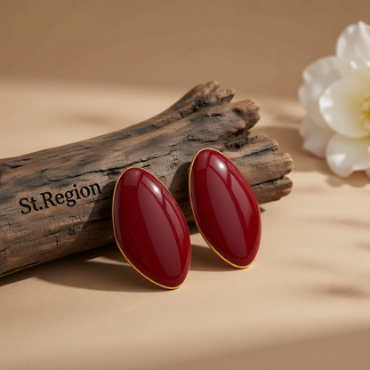 Red Enamel & Goldtone Drop Statement Stud Earrings