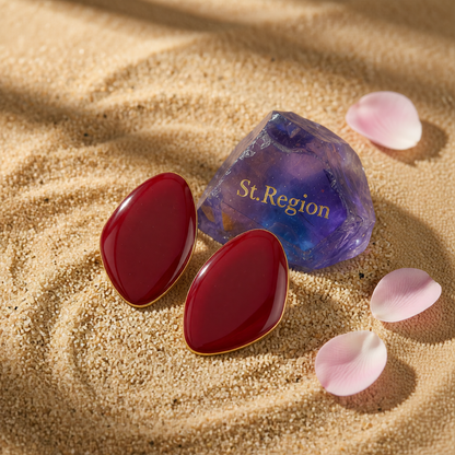 Red Enamel & Goldtone Drop Statement Stud Earrings