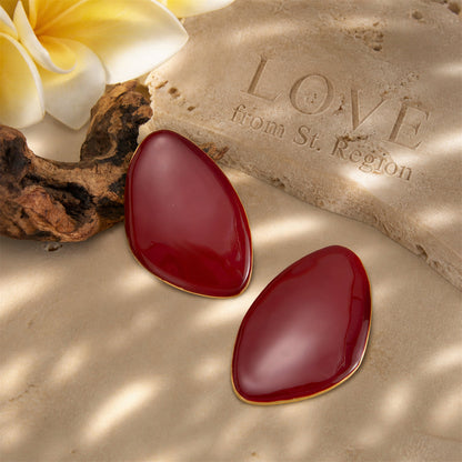 Red Enamel & Goldtone Drop Statement Stud Earrings