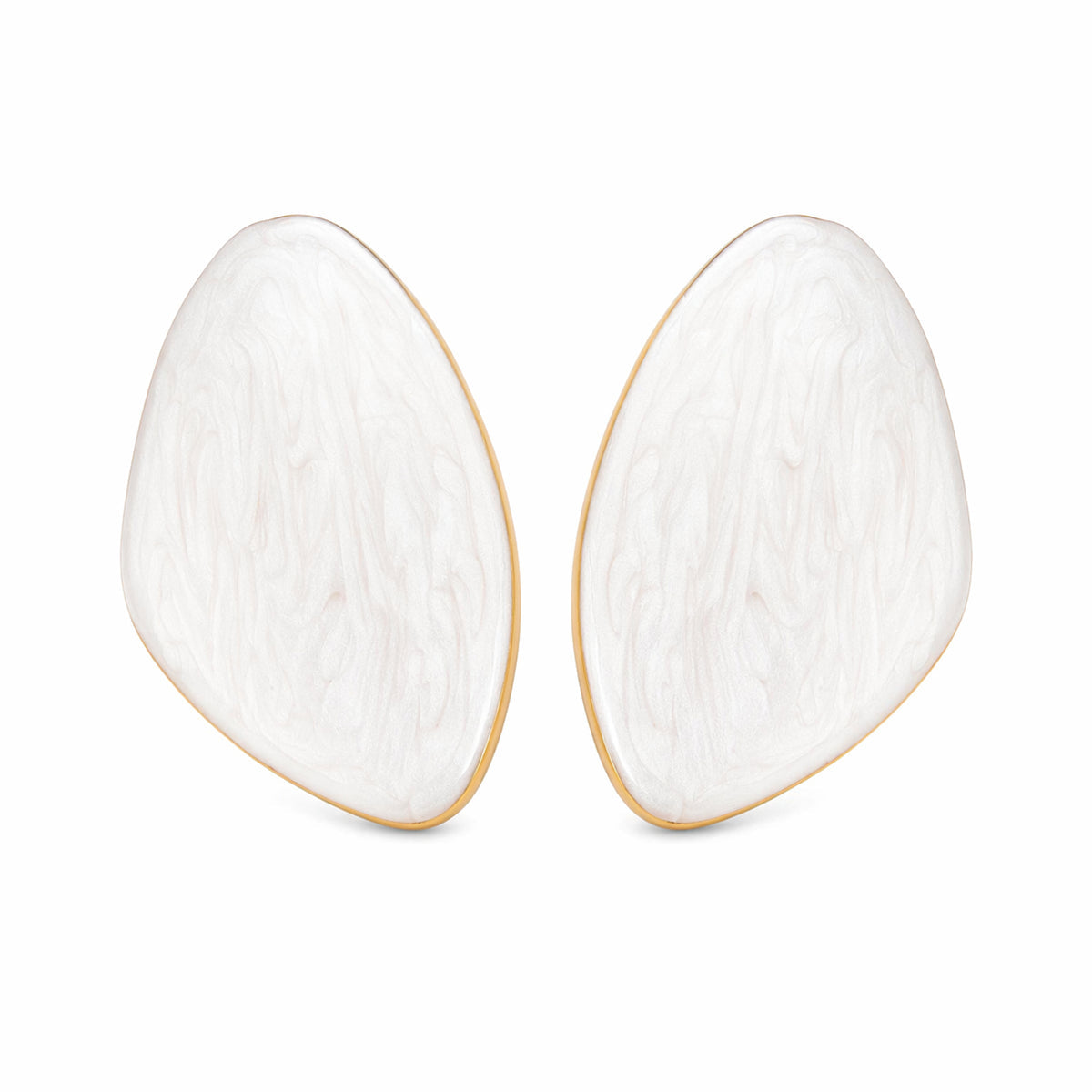 White Enamel & Goldtone Drop Statement Stud Earrings