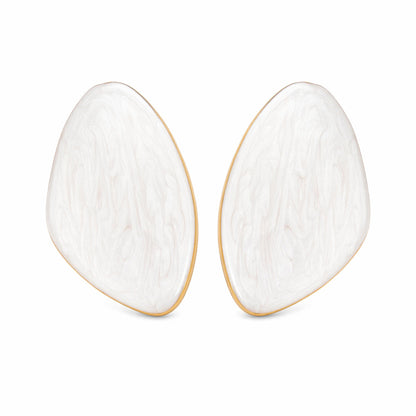 White Enamel & Goldtone Drop Statement Stud Earrings