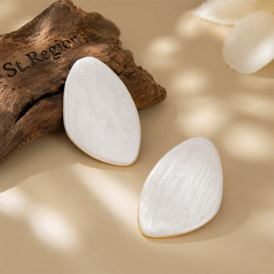White Enamel & Goldtone Drop Statement Stud Earrings