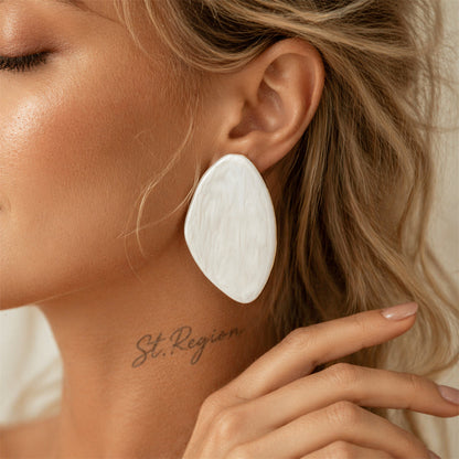 White Enamel & Goldtone Drop Statement Stud Earrings