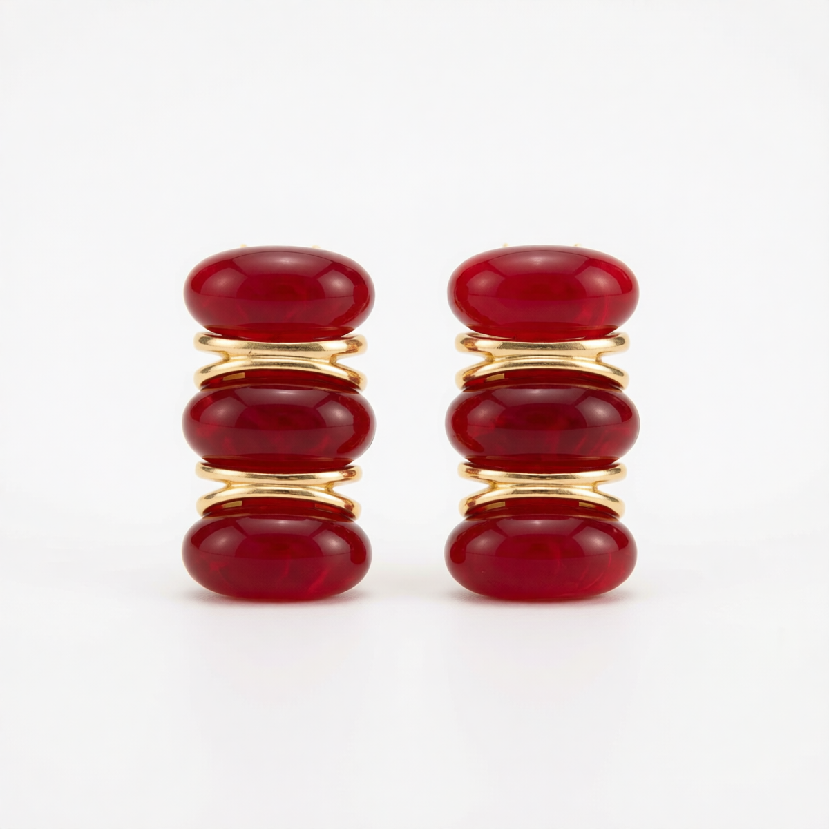Red Resin & Goldtone Tiered Stud Earrings