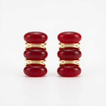Red Resin & Goldtone Tiered Stud Earrings
