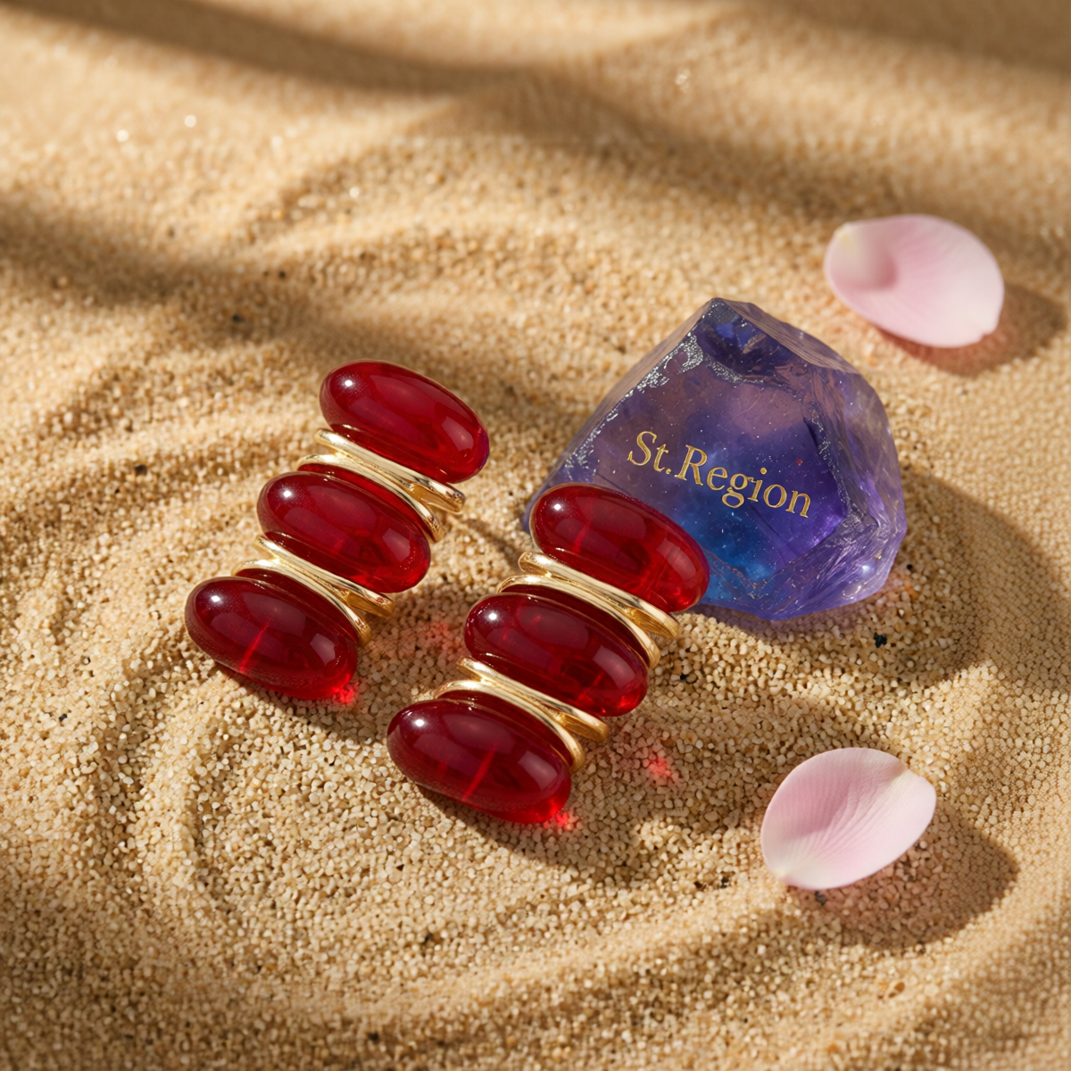 Red Resin & Goldtone Tiered Stud Earrings