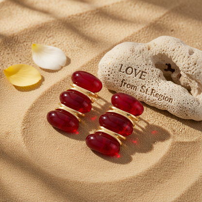 Red Resin & Goldtone Tiered Stud Earrings