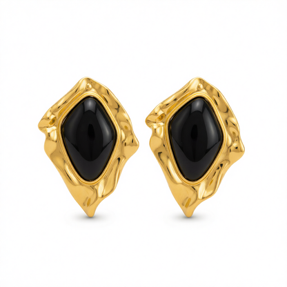 Black Resin & Goldtone Wrinkled Rhombus Stud Earrings