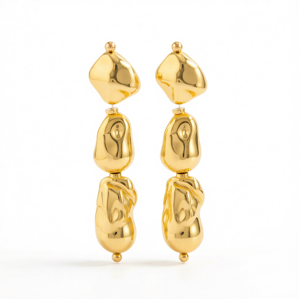 Goldtone Irregular Drop Bead Tiered Dangle Earrings
