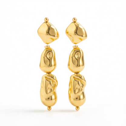 Goldtone Irregular Drop Bead Tiered Dangle Earrings