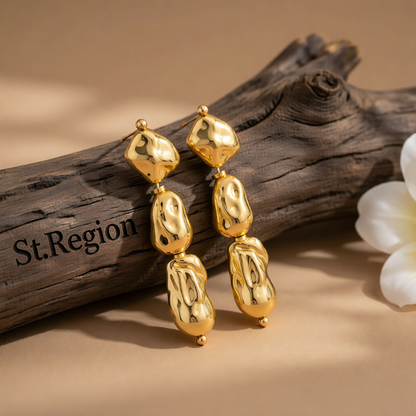Goldtone Irregular Drop Bead Tiered Dangle Earrings