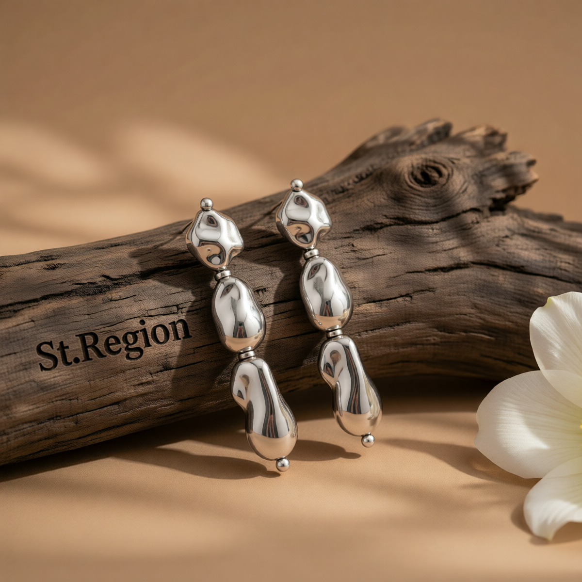 Silvertone Irregular Drop Bead Tiered Dangle Earrings