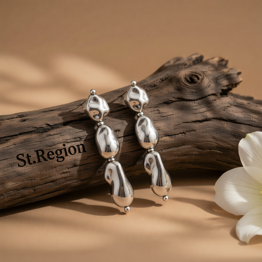 Silvertone Irregular Drop Bead Tiered Dangle Earrings