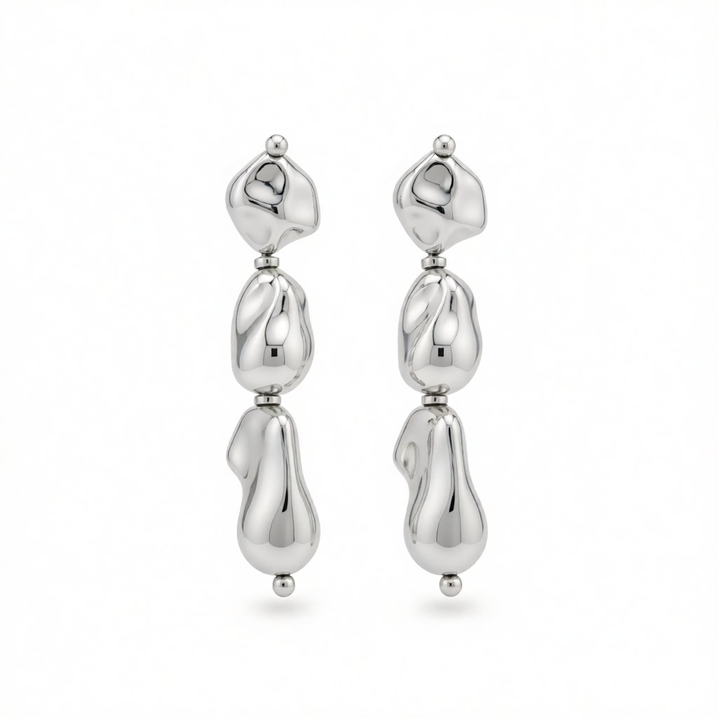 Silvertone Irregular Drop Bead Tiered Dangle Earrings