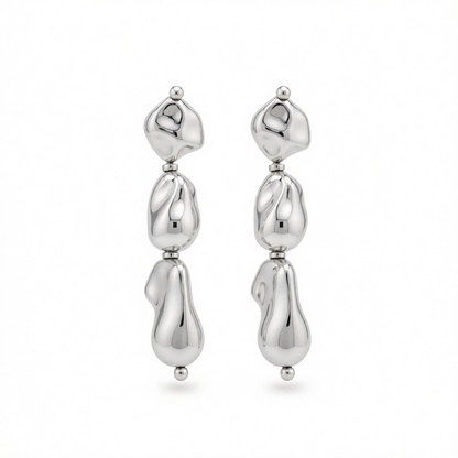 Silvertone Irregular Drop Bead Tiered Dangle Earrings