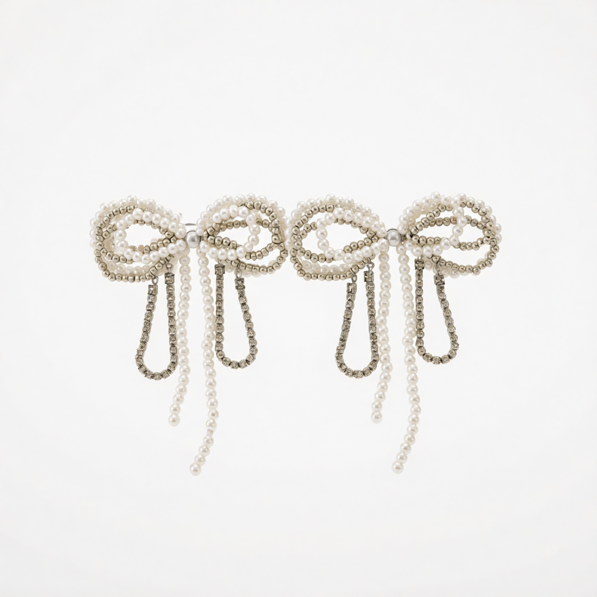 Pearl & Cubic Zirconia Silvertone Beaded Bow Stud Earrings