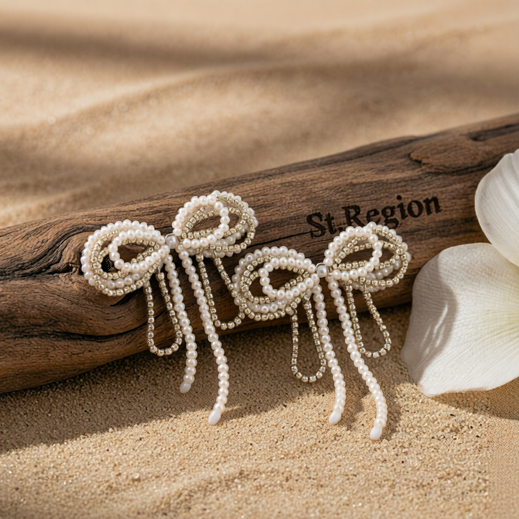 Pearl & Cubic Zirconia Silvertone Beaded Bow Stud Earrings