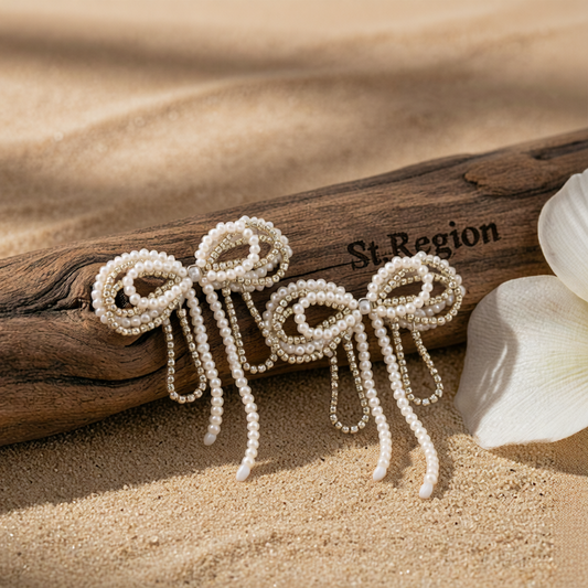 Pearl & Cubic Zirconia Silvertone Beaded Bow Stud Earrings