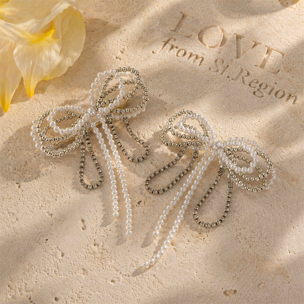 Pearl & Cubic Zirconia Silvertone Beaded Bow Stud Earrings