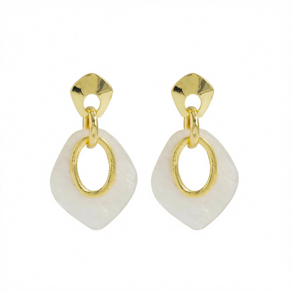 Acrylic & Goldtone Rhombus Dangle Earrings