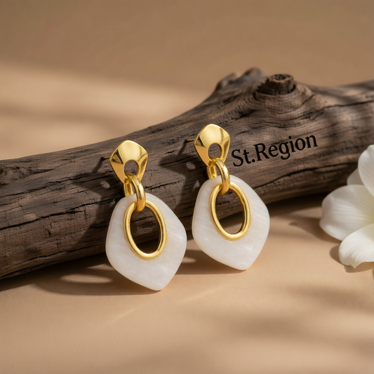 Acrylic & Goldtone Rhombus Dangle Earrings