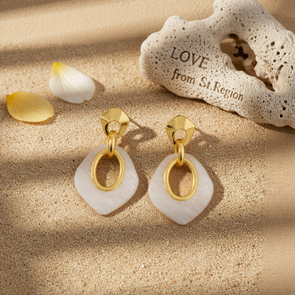 Acrylic & Goldtone Rhombus Dangle Earrings