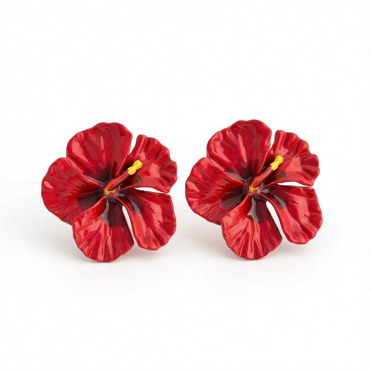 Red Enamel Flower Stud Earrings
