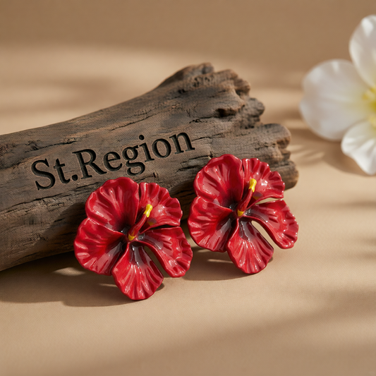 Red Enamel Flower Stud Earrings