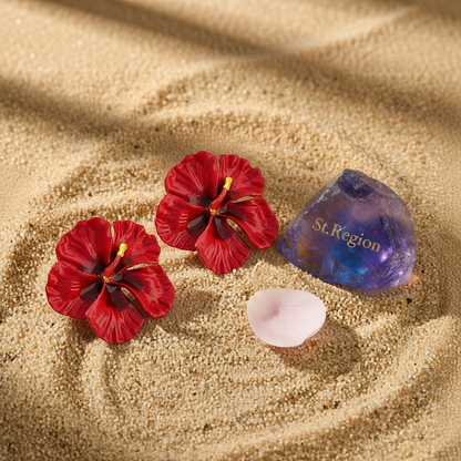 Red Enamel Flower Stud Earrings